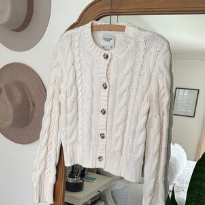 Abercrombie & Fitch Cream Cable Knit Button-Up Cardigan